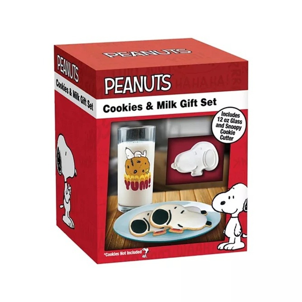 Peanuts Snoopy Cookies & Milk Gift Set 12oz Glass & Cookie Cutter ICUP NWT